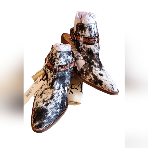 Myra Bag Booties Hair On Beth Jane Hand tooled Leather Myra Boots NWT - Picture 11 of 14